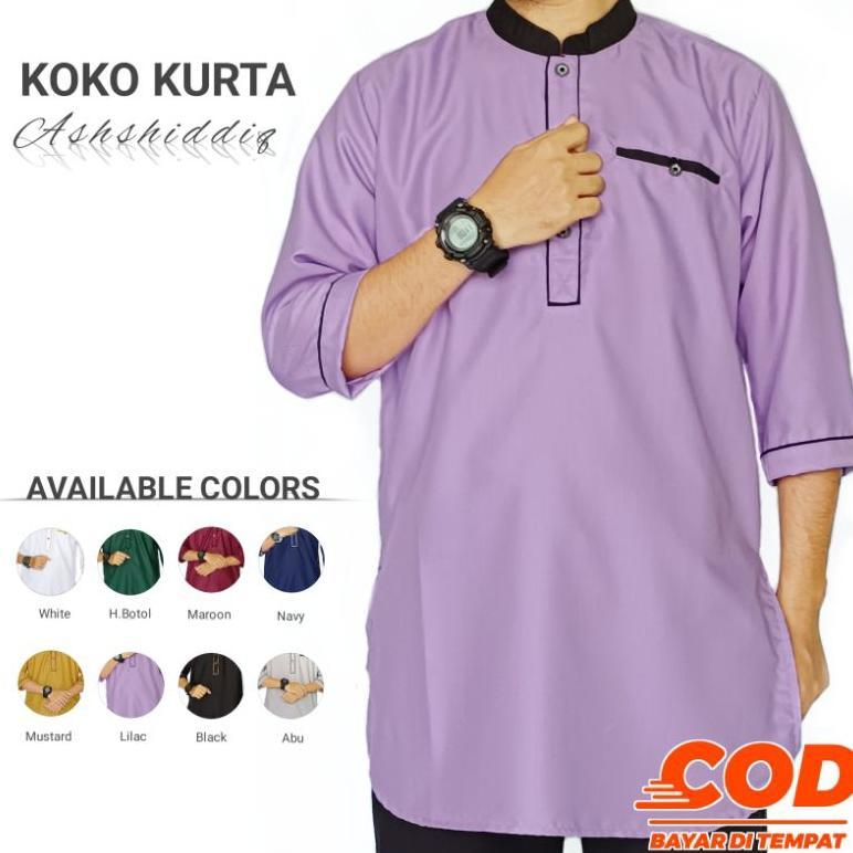 big sale koko kurta ashshiddiq - baju koko kurta pria dewasa lengan 3/4 warna mustard putih hijau bo