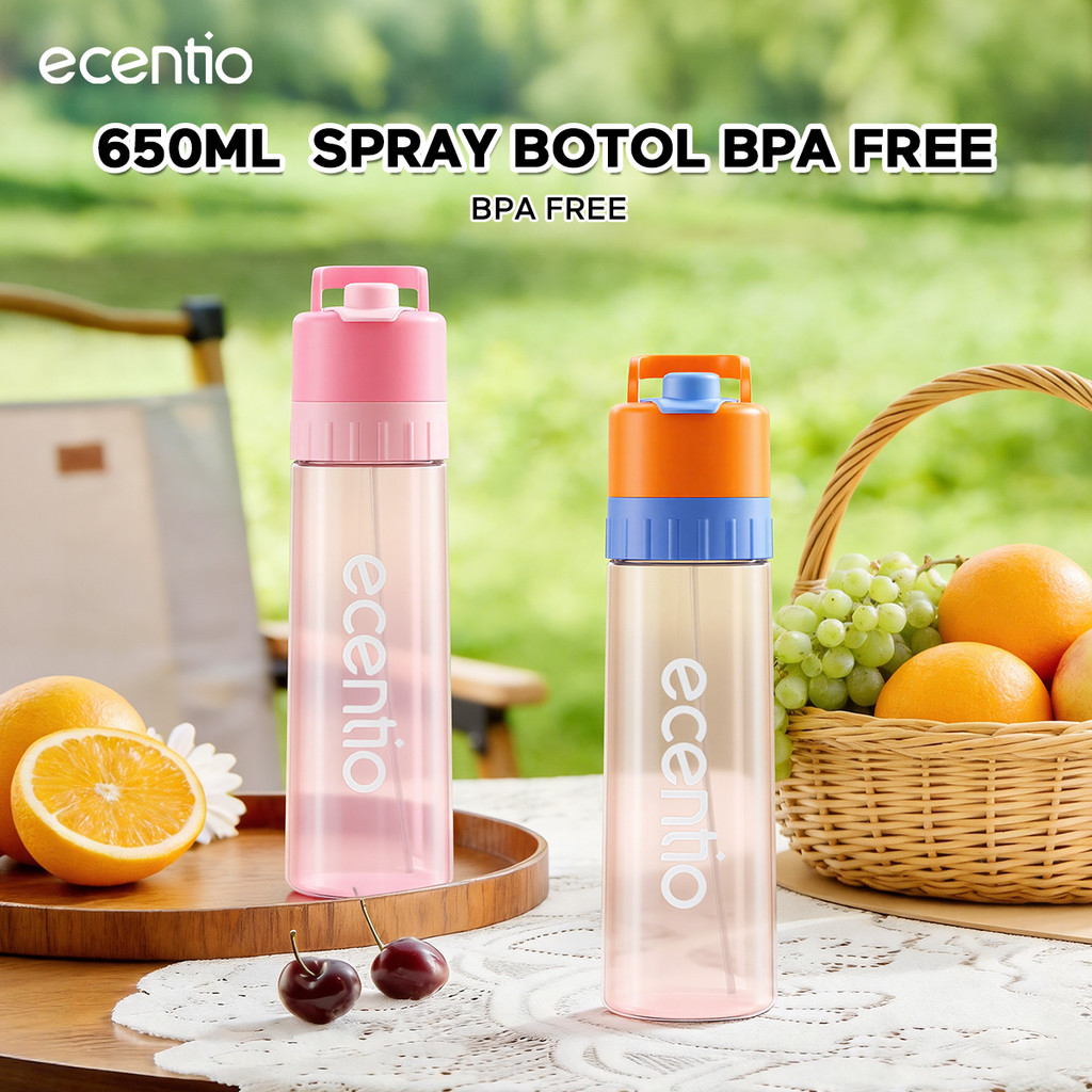 [Gratis sticker] Ecentio spray botol minum olahraga 650ml semprotan spray sport tumbler lucu aesthet