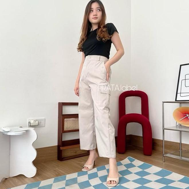 Frata Nancy Kulot Ngatung Celana Kulot Ngatung Wanita Chinos Cargo Kantong