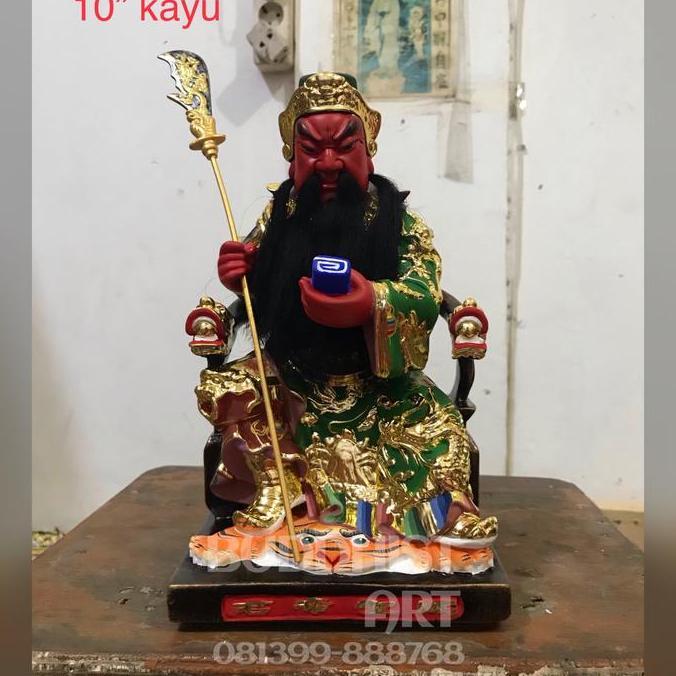 BEBAS ONGKIR - Patung dewa kwankong kwan kong guan yu 10 inch kayu pegang buku 01