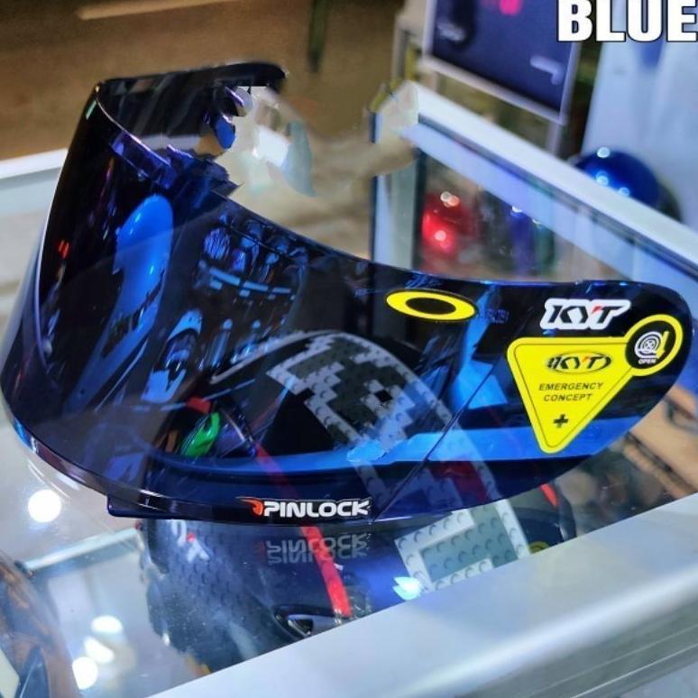 kaca helm flat visor kyt rc-7 / kyt r10 /kyt k2r iridium blue /gold /silver/hitam /putih free stiker