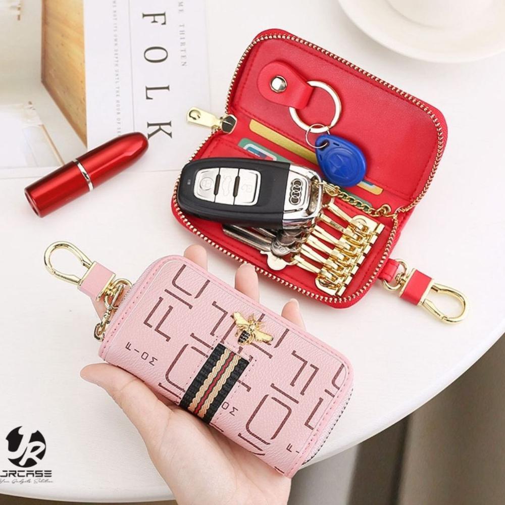 Keychain Dompet Stnk Mobil Motor Leather Brand 3D Bee Gantungan Kunci Key Chain Wallet Fashion Card 