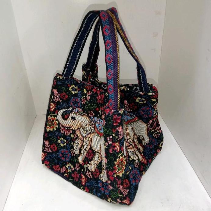 tas thailand tas karakter etnik gambar gajah Kanvas murah
