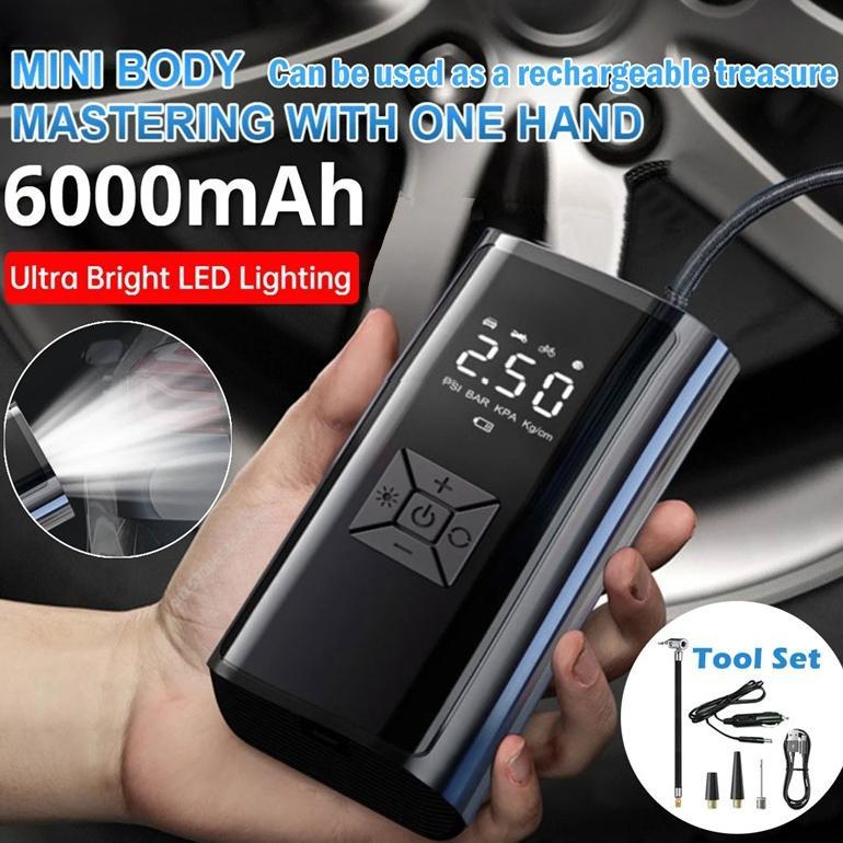 CUCI GUDANG 6000mAh Mini Kompresor Udara Nirkabel Portabel dengan LED Tampilan Digital untuk Mobil/M