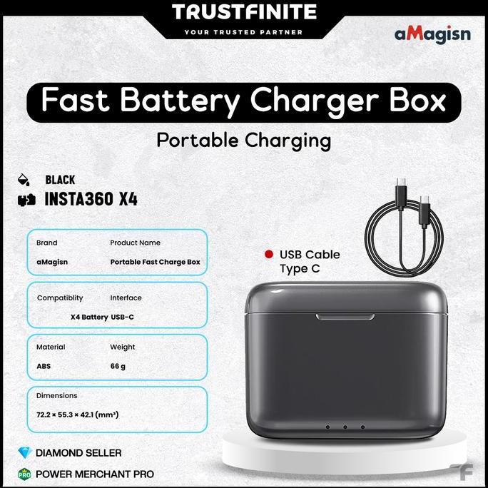 aMagisn Fast Charger Box for Insta360 X4 / Charger Box Baterai Insta 360 X4
