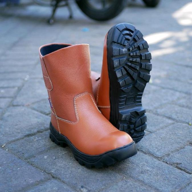 BEBAS ONGKIR - sepatu safety boot edmundo bahan kulit asli ujung besi sol karet anti selip dan anti 