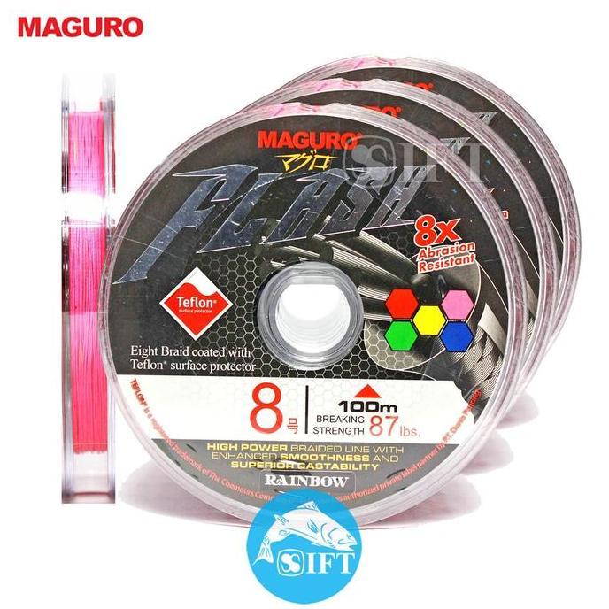 Senar MAGURO FLASH 8X RAINBOW 100M | Benang tali pancing PE teflon IFT