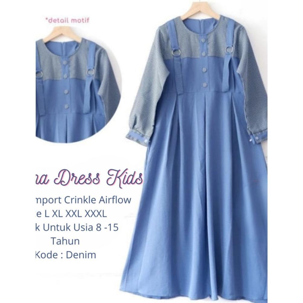 TERMURAH BUSANA MUSLIM ANAK SELENAV.2 DRESS GAMIS ANAK TANGGUNG USIA 7-14 thn - cringkle airflow mix