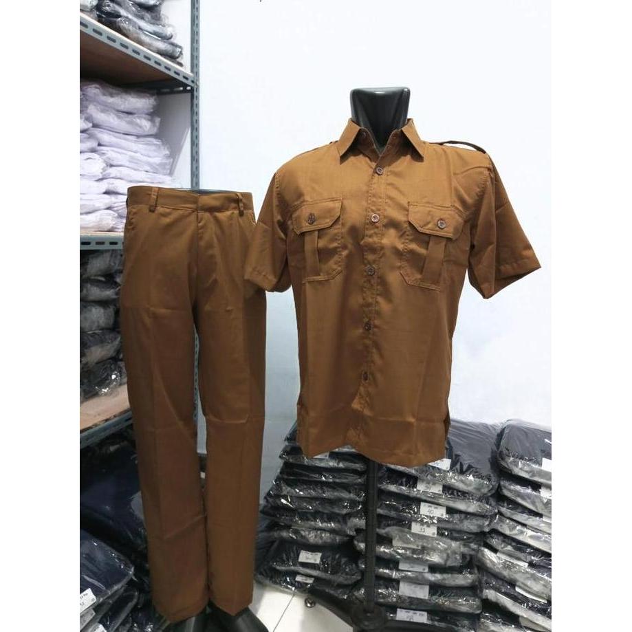 Termurah / Hot Sale Seragam Khaki Pns - Baju Khaki Pria Lengan Pendek Katun Wol - Baju Pns - Seragam