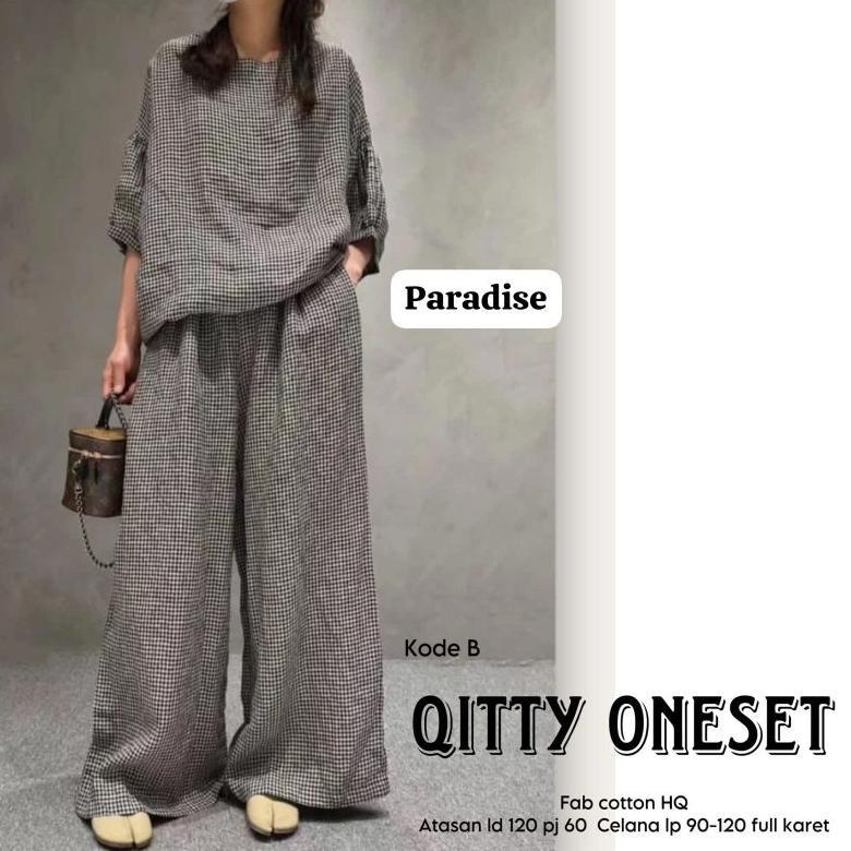 GARANSI Qitty oneset , baju kotak-kotak