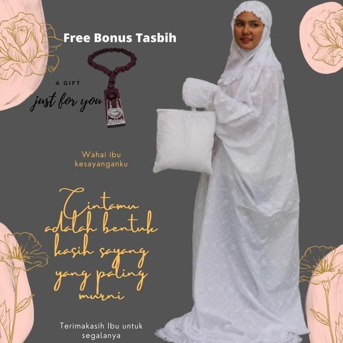 PROMO TERBATAS - Mukena Terusan Jepang mr kain Katun Premium Putih renda bunga