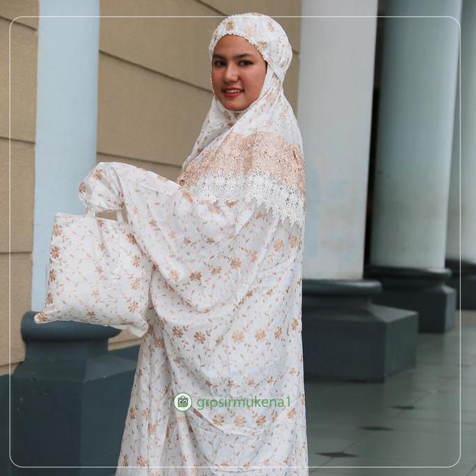 HOT DEAL - mukena dewasa jumbo terusan sutra jepang prada renda coklat lebar