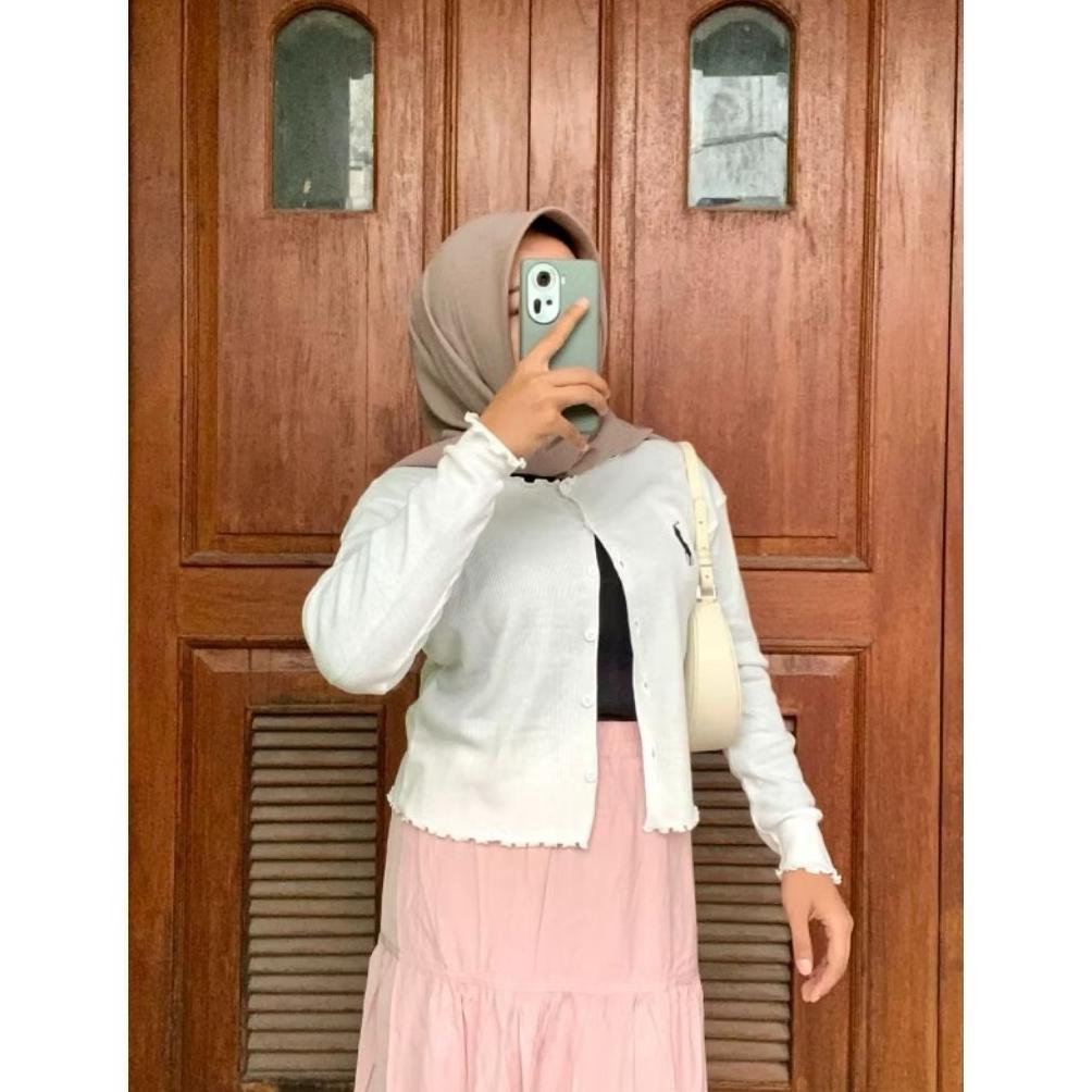 original cardigan crop rib bordir polo wanita premium