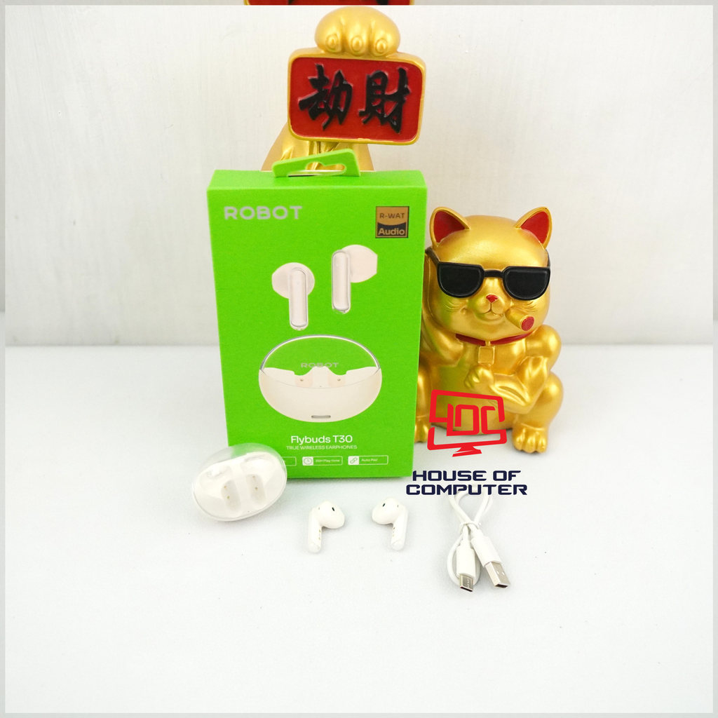 EARPHONE ROBOT T30 TWS FLYBUDS WITH TRANSPARENT CASE BLUETOOTH 5.3 - CREAM