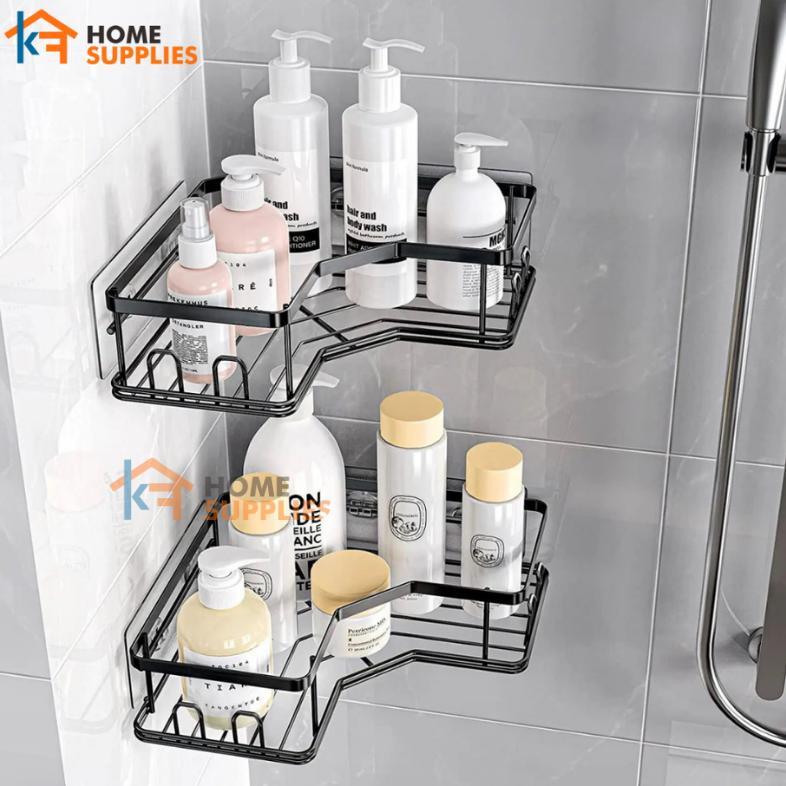 Limited Kf Rak Sudut Kamar Mandi Jumbo 1 Set Tempel Dinding Serbaguna Free Perekat / Rak Kamar Mandi