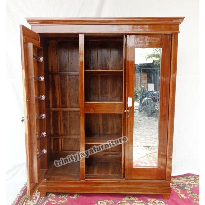 Lemari Pakaian Rak Hijab 3 Pintu Sliding Swing Hijab Kayu Jati/trinityjayafurniture