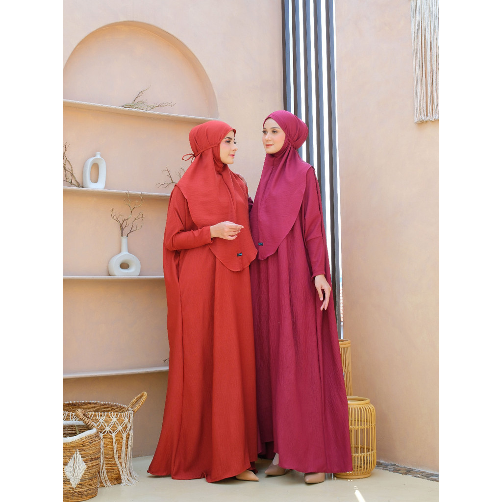 Gamis Abaya Putih Set Hijab Syari Polos Jumbo Premium Set Kerudung  By Diayu