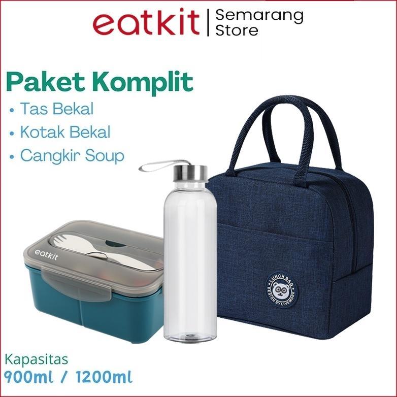 Super Deal Eatkit Kotak Makan Siang Portabel Terisolasi 1200Ml - Tiga Kompartemen Pemanas Microwave 
