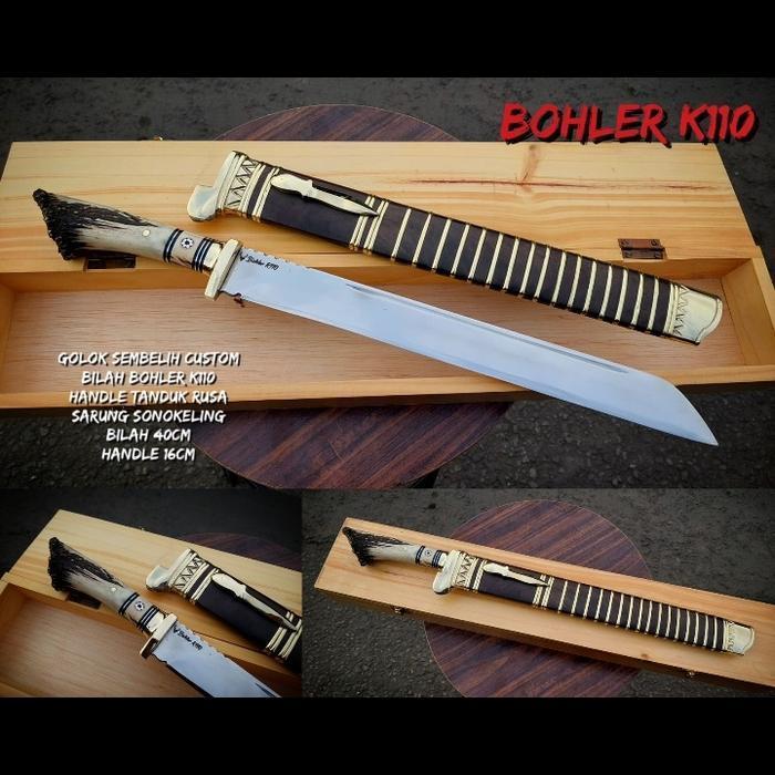 golok sembelih baja bohler K110 gagang tanduk rsa model candung