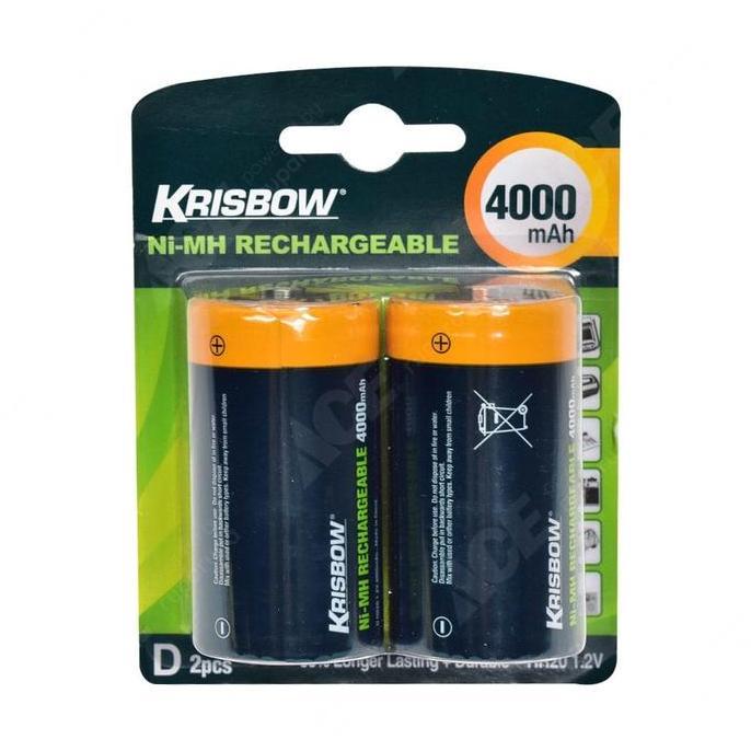 Krisbow Set Baterai Rechargeable Size D 4000 Mah 2 Pcs
