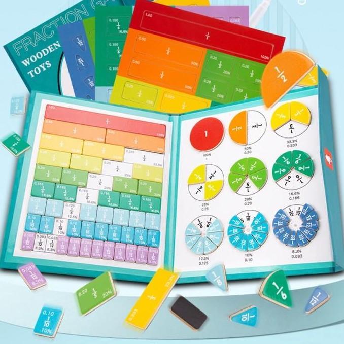 Fraction Game Magnetic Wooden Travel Toy Mainan Anak Belajar Pecahan