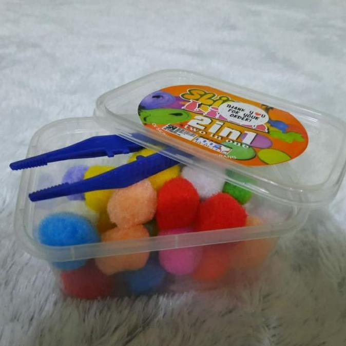 Paket pompom box tweezer pinset plastik pom pom mainan edukasi