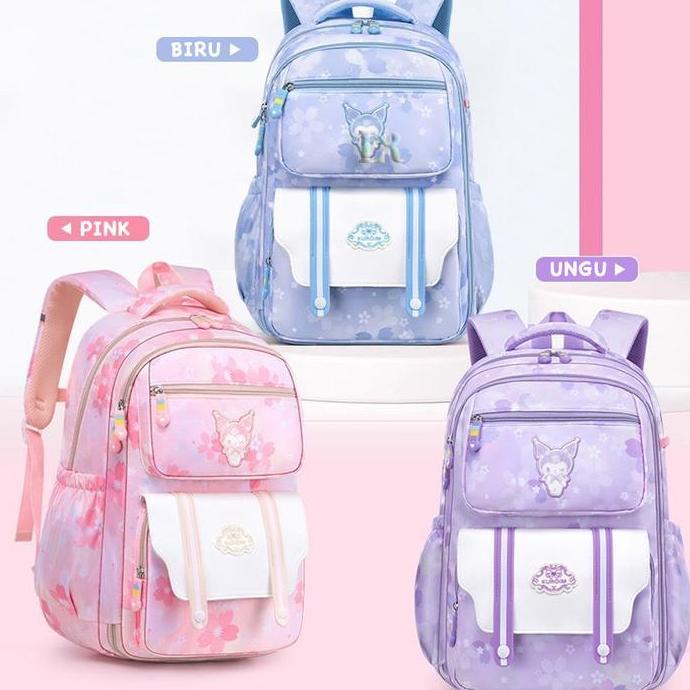 KALGURIO LNR Shop Tas Sekolah Ransel Gendong Tema Sanrio Kuromi untuk Anak Perempuan Model Kulkas Pl