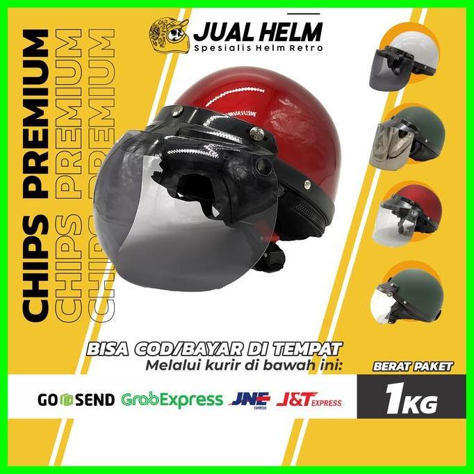 Helm Chips Premium + Kaca Flat Bogo Original (Helm Retro/Helm Chip)