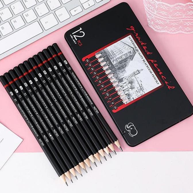 BRAVECOU 12 Pcs Pensil Gambar Sketsa Set 2H-8B Pensil Menggambar Sketsa Charcoal Sketch Pencil