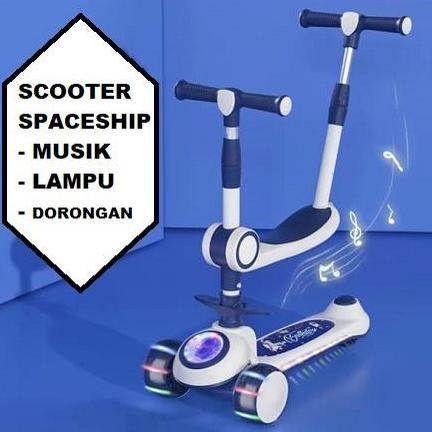 NEW SCOOTER ANAK SPACESHIP DENGAN MODEL BANGKU, MUSIK, LAMPU RODA , LAMPU DEPAN, FOOTSTEP PIJAKAN KA