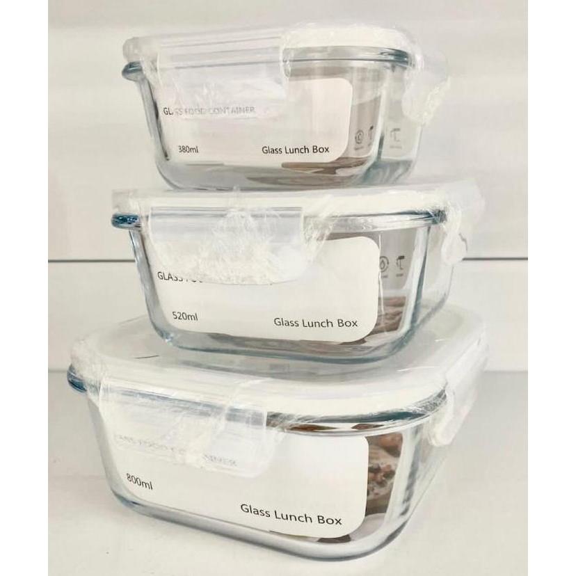 GLASSLOCK LUNCH SET/TEMPAT MAKAN WADAH KACA/FOOD STORAGE CONTAINER3in1