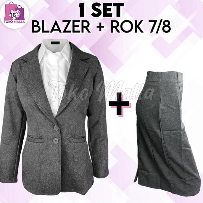 Setelan Set Wanita,1 SET BLAZER & Rok SPAN PENDEK ROK MINI, BLAZER CANTIK POLOS,  Jas Formal, One Se