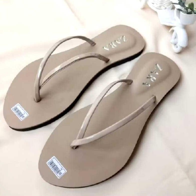 New Arrival Sandal Flat Wanita Kualitas Premium Zara Antislip Tali Double Mutira Sandalrend Viral