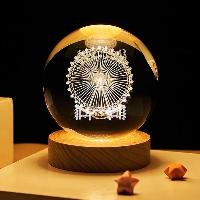 FREYAUR Lampu Crystal Mini 3D Bianglala Ferris Wheel Lampu Tidur Aesthetic Lampu Hias USB Hadiah Kad
