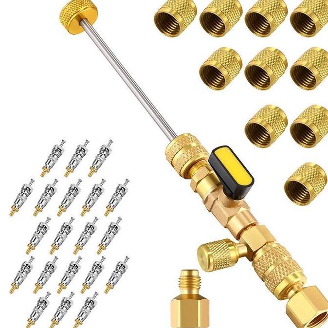 FKINAPE 32pcs/Set Valve Opener Value Alat Cabut Buka Pentil Ac Rumah Split Valve Core Remover R22 R3