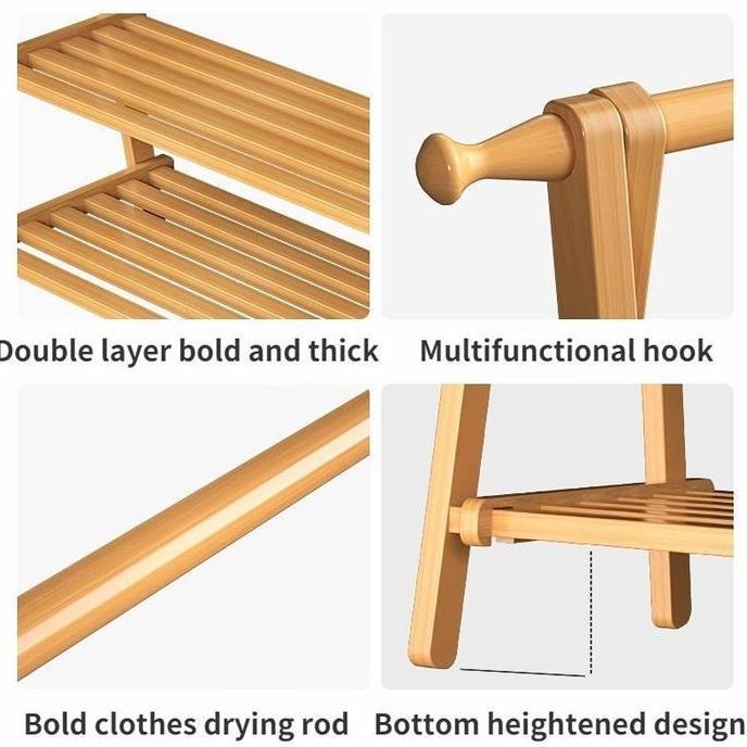 Kubika- Love Rak Baju Gantung Lipat Rak Pakaian Bambu Tempat Gantung Baju Portable Hanger Baju Minim