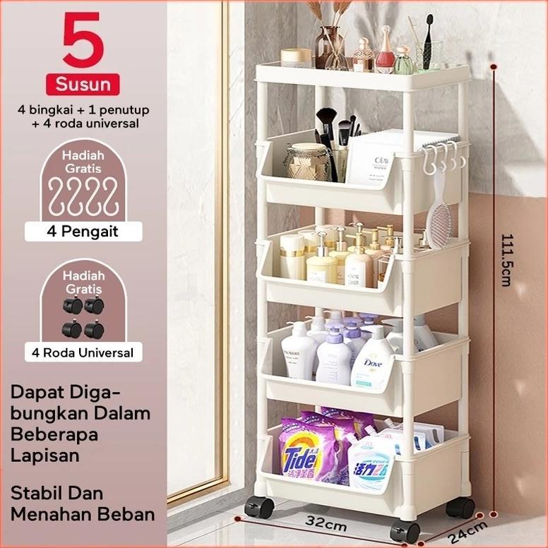 Tahan Lama *Ac* Rak Portable 34 Tingkat Dengan Roda Cocok Untuk Buku, Mainan, Dan Perlengkapan Rumah