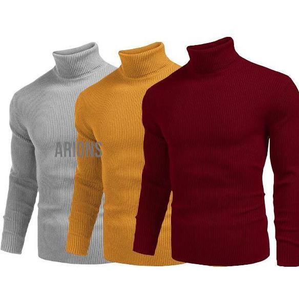 Untere- Kaos Turtleneck Pria Lengan Panjang Turtle Neck Dewasa Hitam Putih Polos Baju Kerah Knitwear