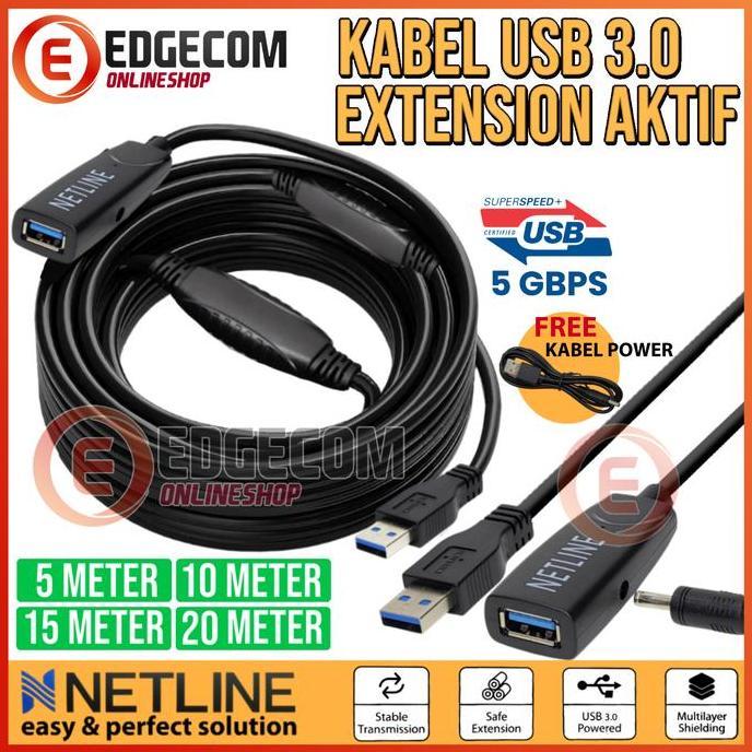 Kabel USB 3.0 Extension Aktif 15 Meter + USB Power NETLINE