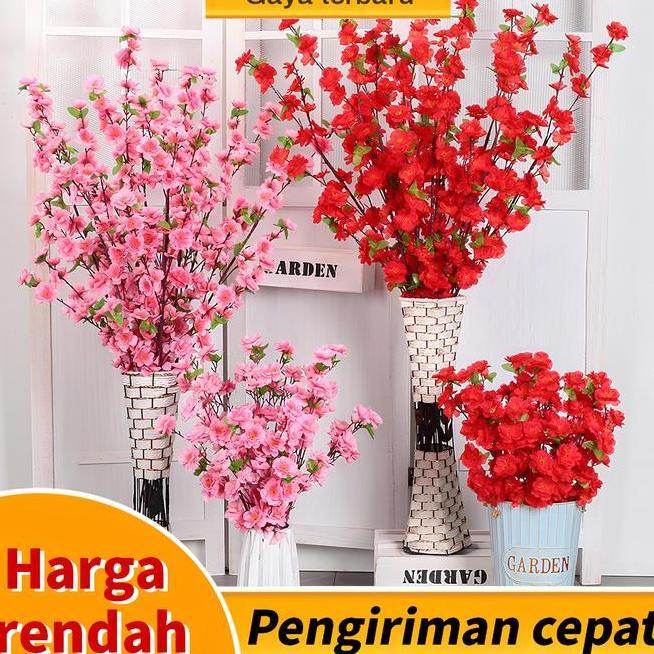 Bunga Simulasi Sakura Buatan Plastik 65Cm Merah Putih Pink Kuning Ungu Bunga Sakura Bunga Plastik Bu