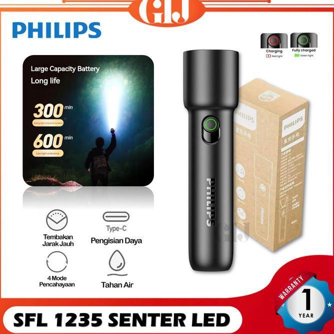 Philips Sfl1235 Senter Led Flashlht Rechargeable Lampu Senter Mini Terang