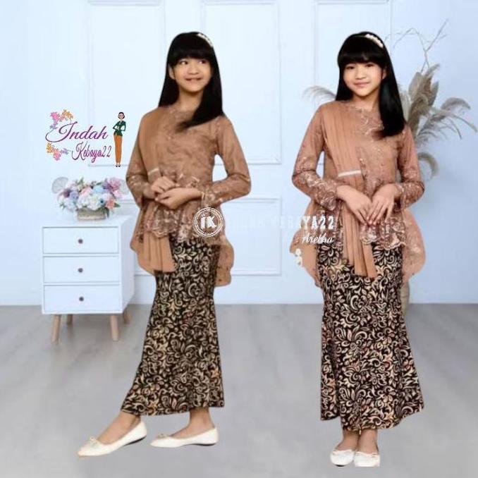 Setelan Kebaya Anak Perempuan Aurora Selendang Tile Bordir Atasan Baju Elegan Modern Wisuda Kartini 