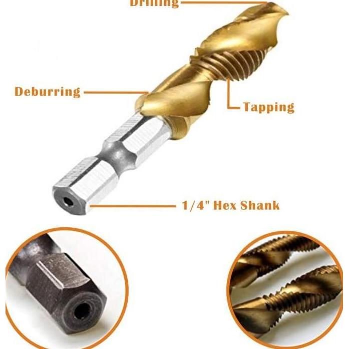 set 6pc mata bor pembuat ulir drat mata bor drilling tapping deburring