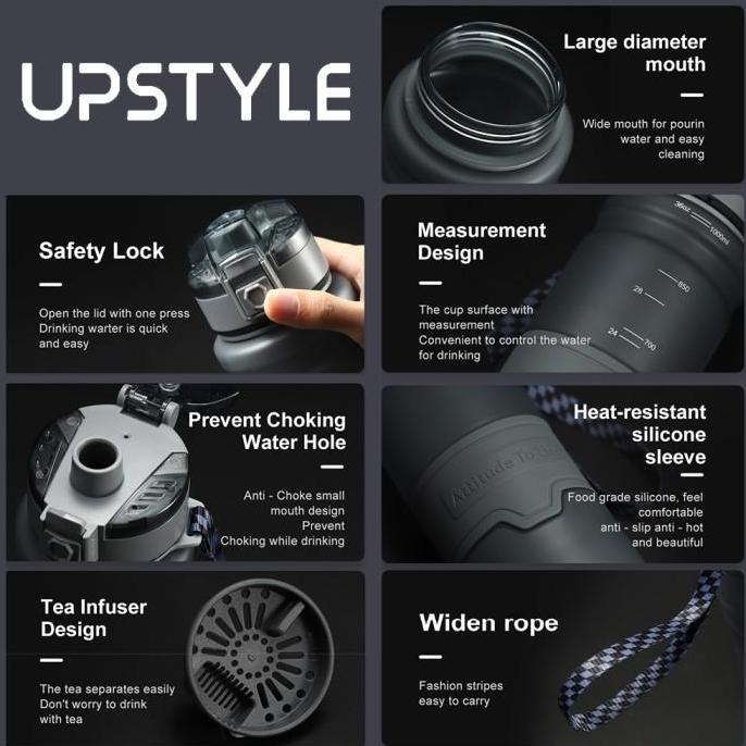 BOTOL AIR MINUM 1000ML UPSTYLE PREMIUM SPORT WATER BOTTLE FROSTED