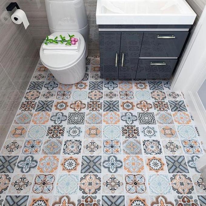 Lantai PVC Stiker Perekat Diri Stiker Lantai Kamar Mandi Toilet Tahan