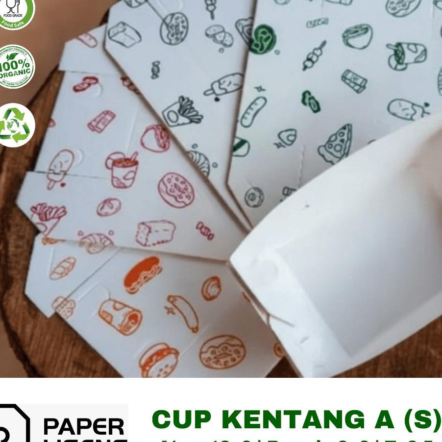 (100Pcs) Cup Kentang A (Small) Motif / Kotak Cup Kentang / Food Paper Tray / Kotak Toast / Kotak Sna