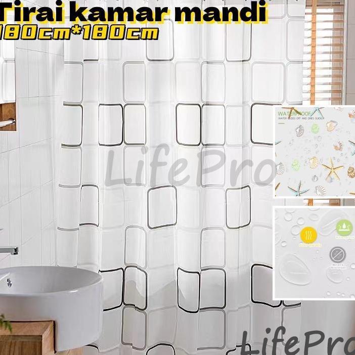 Lifepro Peva Tirai Shower Bathup Anti Air 180 X 180Cm + Ring Hook Tirai Plastik Anti Jamur Tirai Kam
