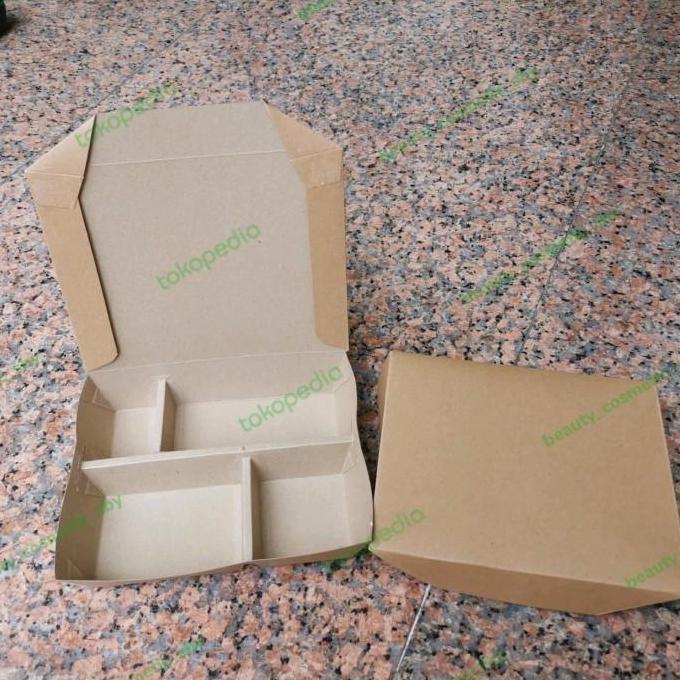 Paper Lunch Box 4 Sekat / Kotak Nasi Kertas Tray Bento (Coklat)
