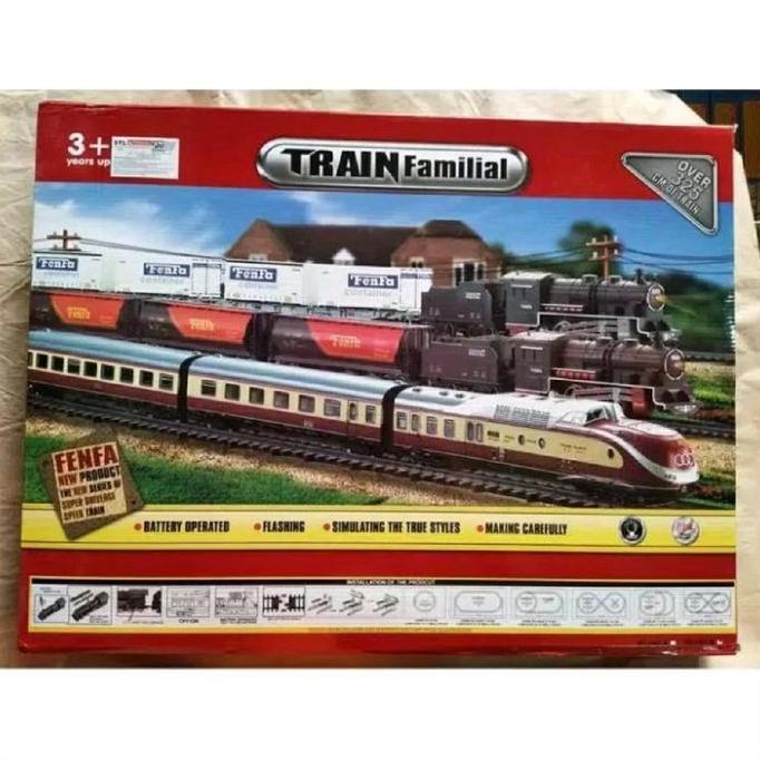 mainan kereta fenfa merah panjang rel 3 meter / miniatur kereta classic lokomotif / miniatur kereta 