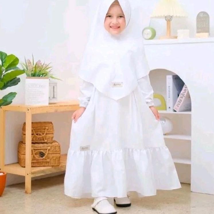 TERBARU GAMIS ANAK PUTIH GAMIS MANASIK HAJI SET KERUDUNG BAJU MUSLIM ANAK WARNA PUTIH